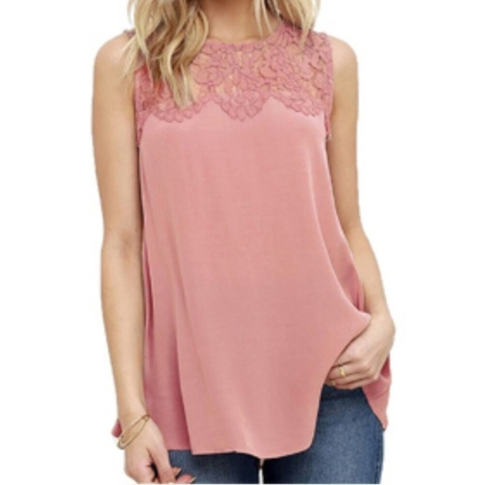 Leo Rosi Sleeveless Lace and Loose Chiffon Tank Top Blouse Women's M